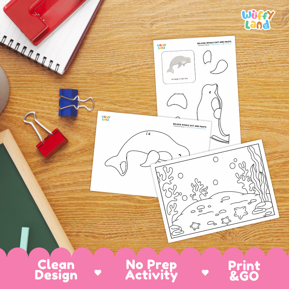 Beluga Whale Cut and Paste Craft and Coloring Pages Activity Worksheets