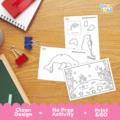 Beluga Whale Cut and Paste Craft and Coloring Pages Activity Worksheets