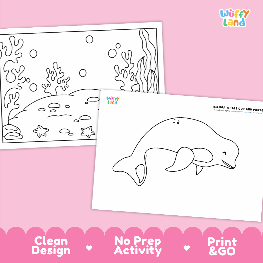 Beluga Whale Cut and Paste Craft and Coloring Pages Activity Worksheets