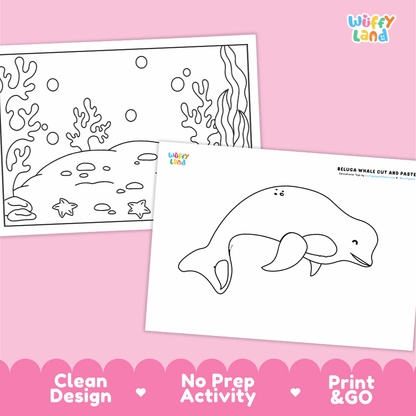 Beluga Whale Cut and Paste Craft and Coloring Pages Activity Worksheets