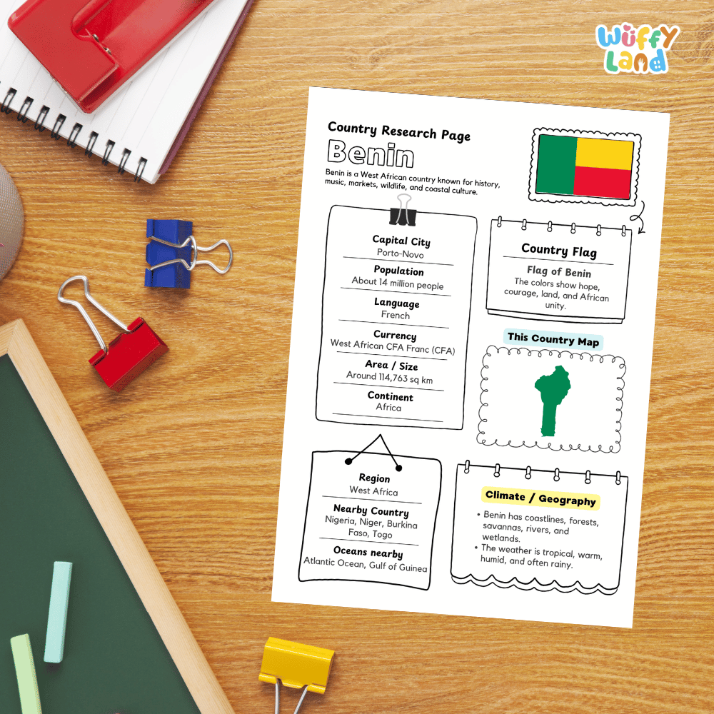 Benin Country Research Project Printable Worksheets and Activities