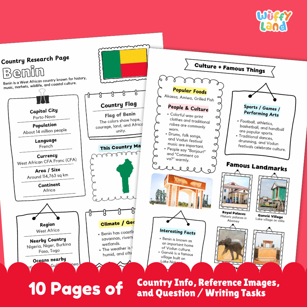 Benin Country Research Project Printable Worksheets and Activities