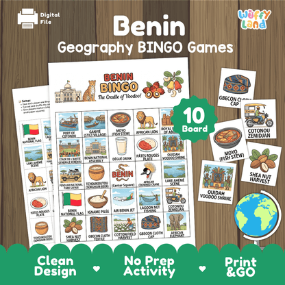 Benin Geography BINGO Games Printable Country Study Activity Cards
