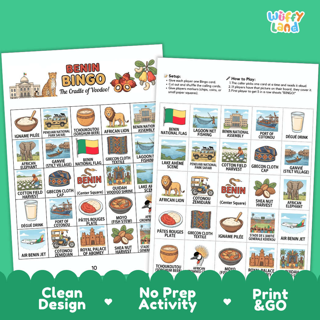 Benin Geography BINGO Games Printable Country Study Activity Cards