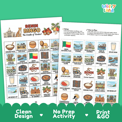 Benin Geography BINGO Games Printable Country Study Activity Cards