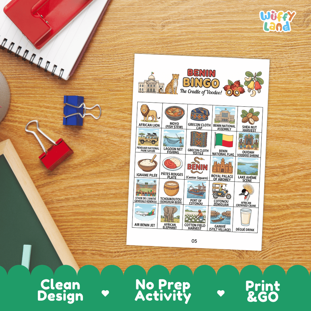Benin Geography BINGO Games Printable Country Study Activity Cards