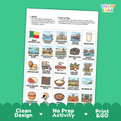 Benin Geography BINGO Games Printable Country Study Activity Cards
