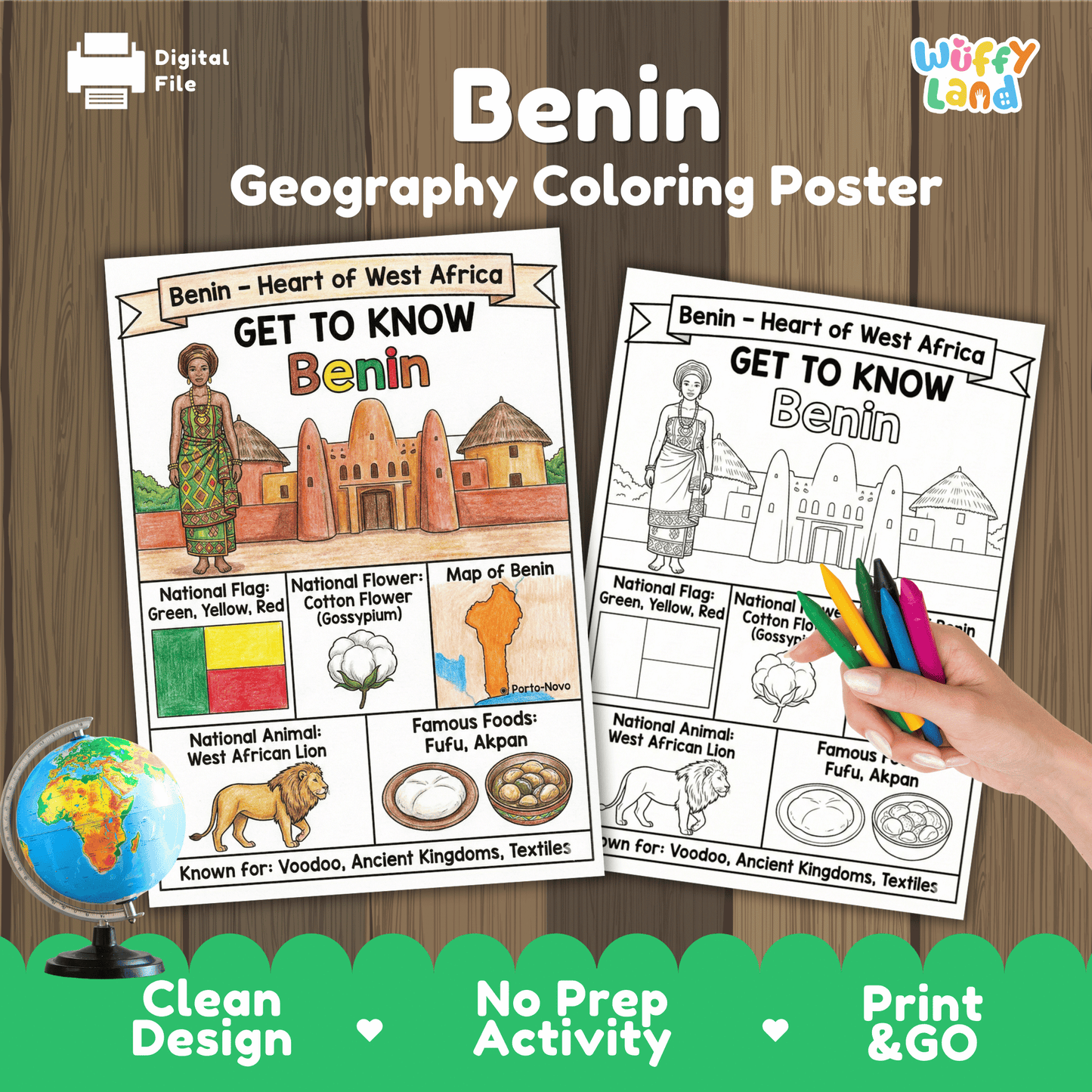 Benin Country Study Geography Coloring Page Worksheet Activity | Africa