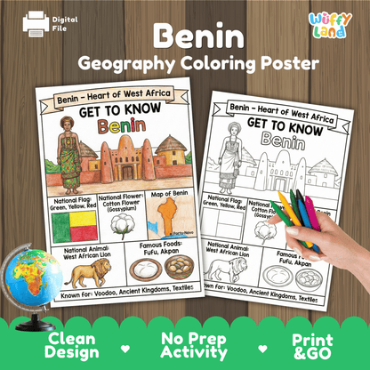 Benin Country Study Geography Coloring Page Worksheet Activity | Africa