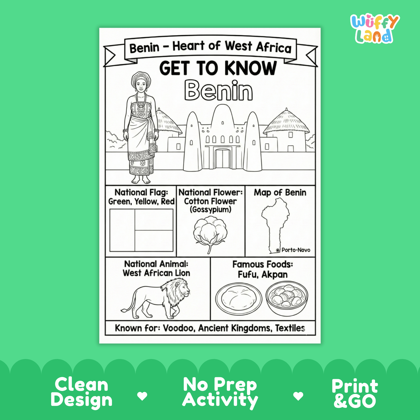 Benin Country Study Geography Coloring Page Worksheet Activity | Africa