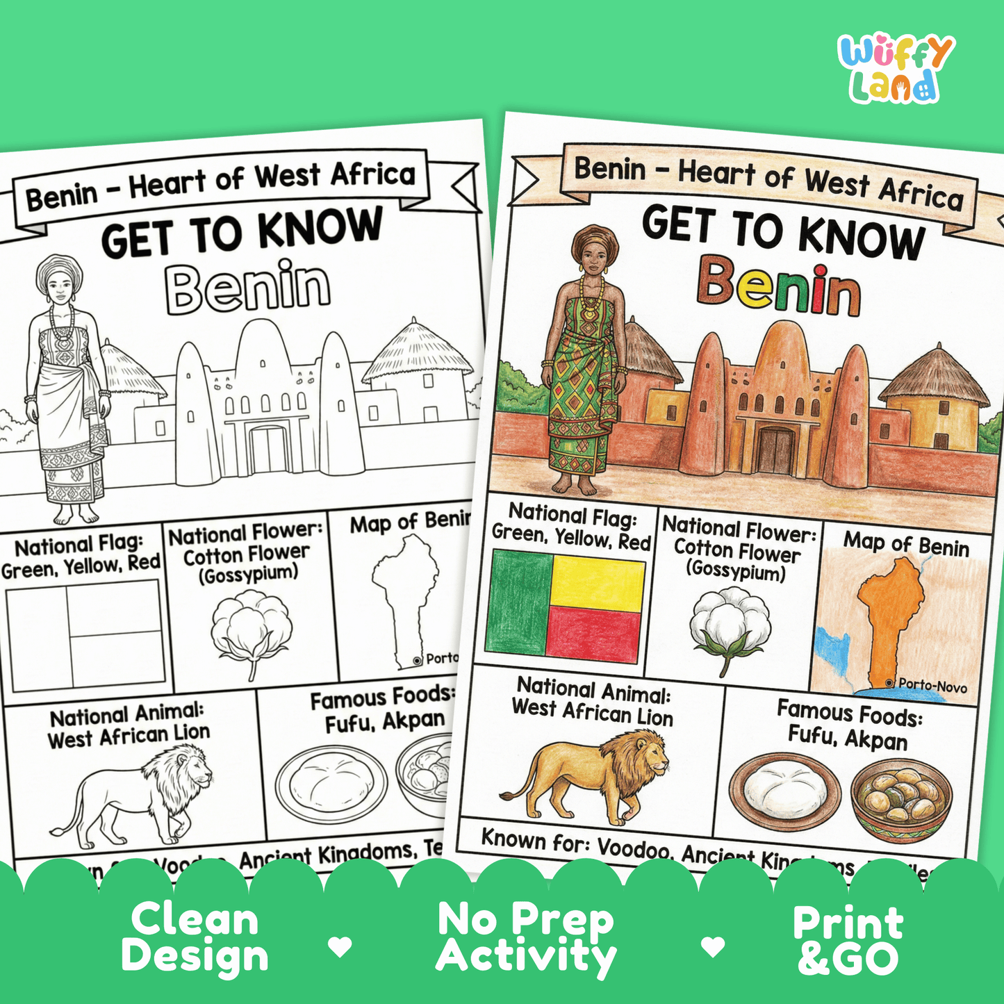 Benin Country Study Geography Coloring Page Worksheet Activity | Africa