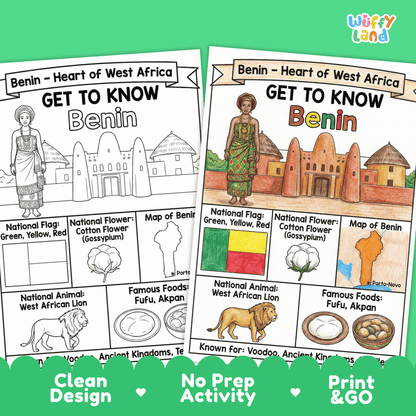 Benin Country Study Geography Coloring Page Worksheet Activity | Africa