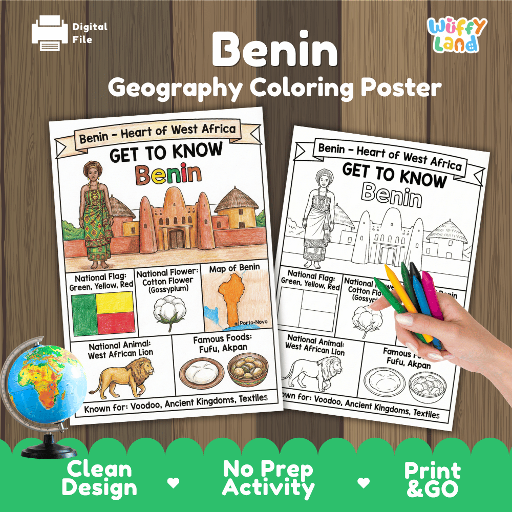 Benin Geography Coloring Poster and Activity Worksheet