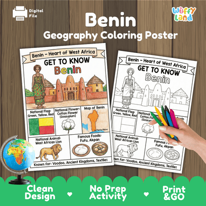 Benin Geography Coloring Poster and Activity Worksheet