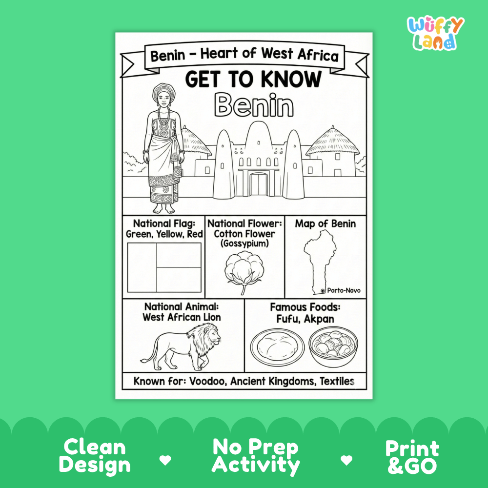 Benin Geography Coloring Poster and Activity Worksheet