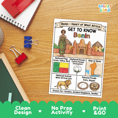 Benin Geography Coloring Poster and Activity Worksheet