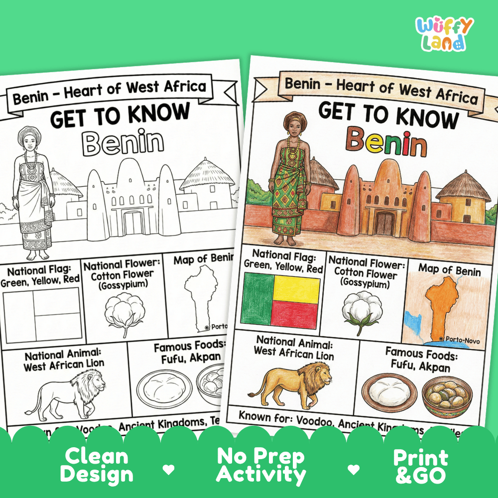 Benin Geography Coloring Poster and Activity Worksheet
