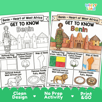 Benin Geography Coloring Poster and Activity Worksheet