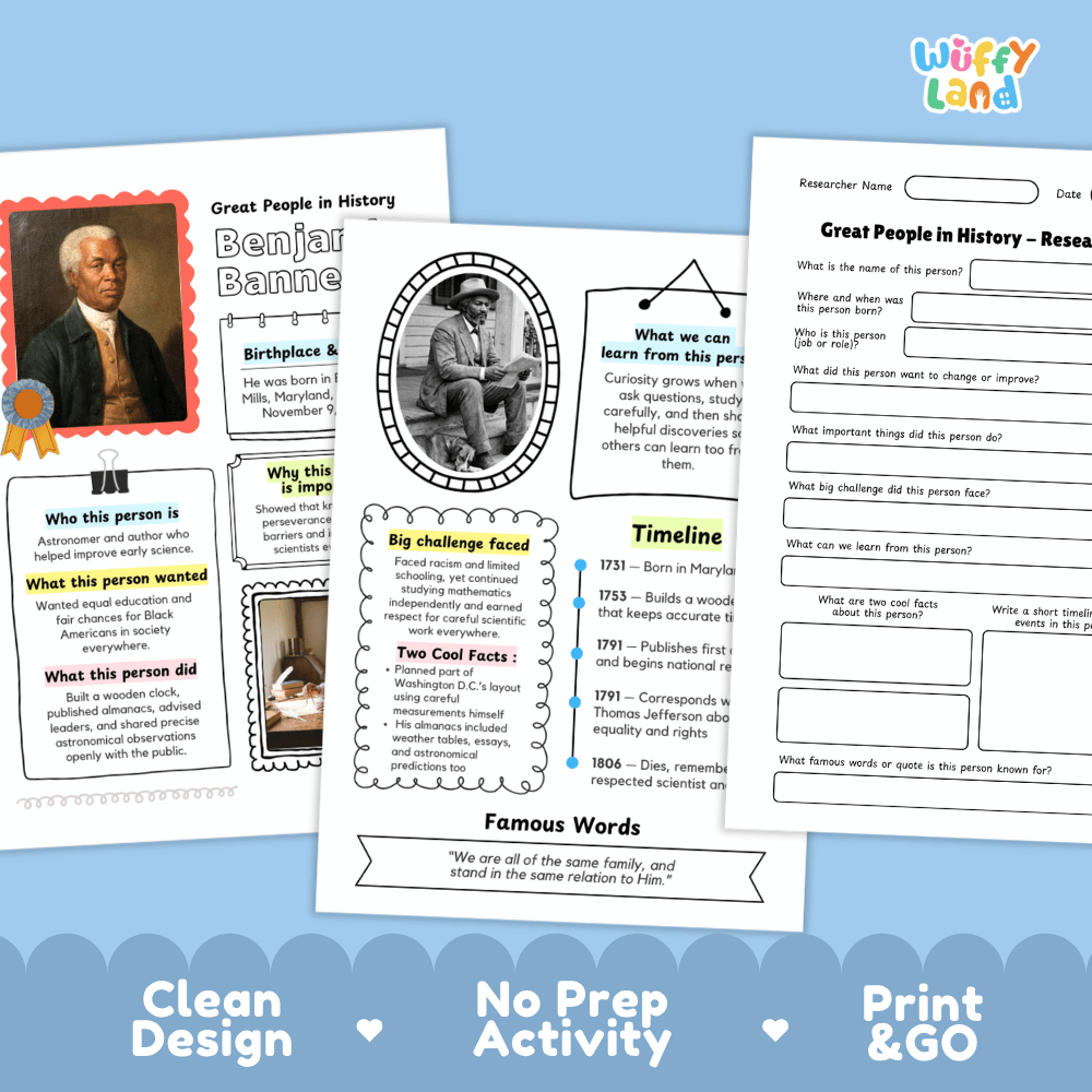 Benjamin Banneker Famous People Research Page Worksheets and Biography Activity