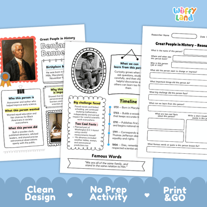 Benjamin Banneker Famous People Research Page Worksheets and Biography Activity