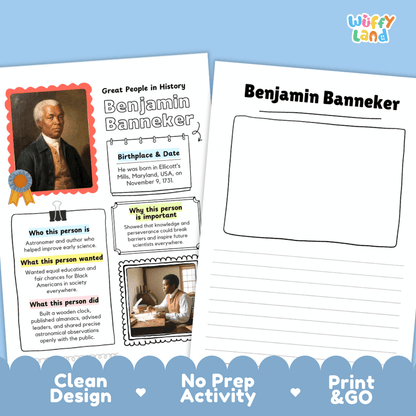 Benjamin Banneker Famous People Research Page Worksheets and Biography Activity