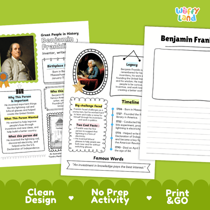 Benjamin Franklin Famous People Research Page Worksheets