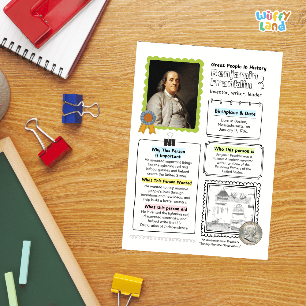 Benjamin Franklin Famous People Research Page Worksheets