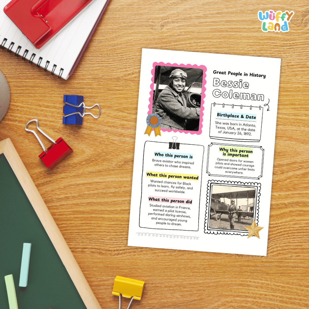 Bessie Coleman Famous People Research Page Worksheets and Biography Activity