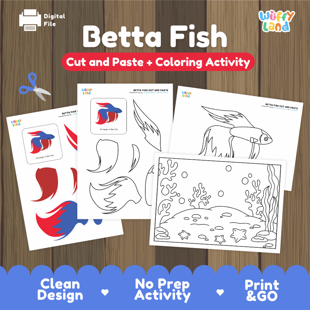 Betta Fish Cut and Paste Craft and Coloring Pages Activity Worksheets