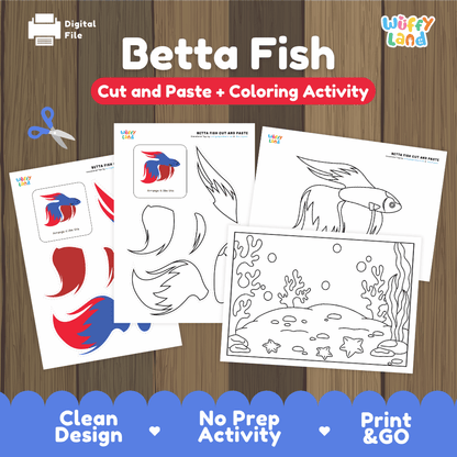 Betta Fish Cut and Paste Craft and Coloring Pages Activity Worksheets