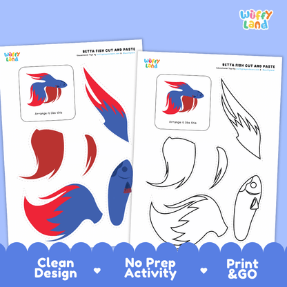 Betta Fish Cut and Paste Craft and Coloring Pages Activity Worksheets