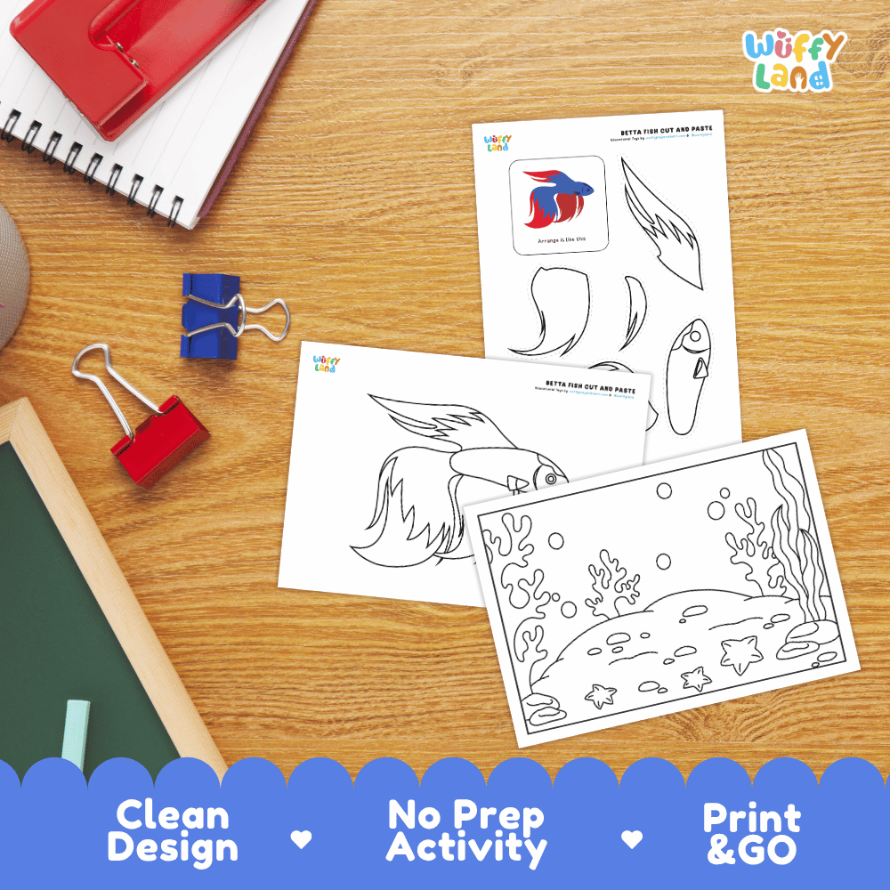 Betta Fish Cut and Paste Craft and Coloring Pages Activity Worksheets