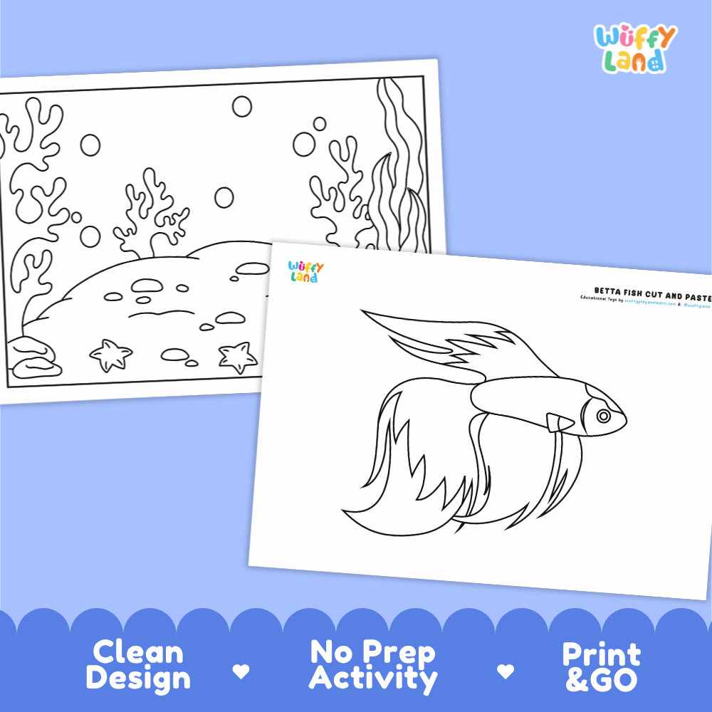 Betta Fish Cut and Paste Craft and Coloring Pages Activity Worksheets