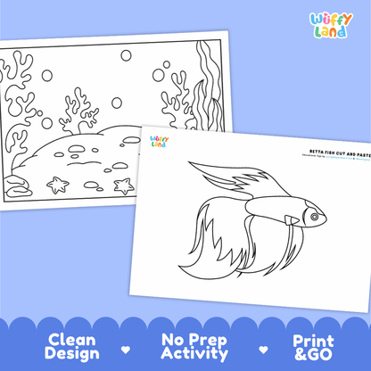 Betta Fish Cut and Paste Craft and Coloring Pages Activity Worksheets