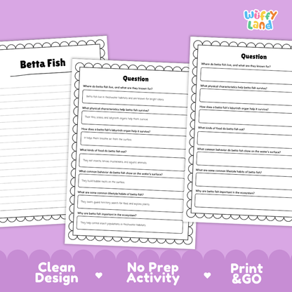 Betta Fish Reading Passage and Comprehension Questions with Answer Key