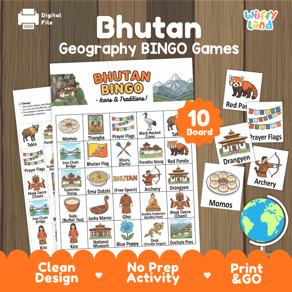Bhutan Geography BINGO Games Bhutanese Culture and Landmarks Activity