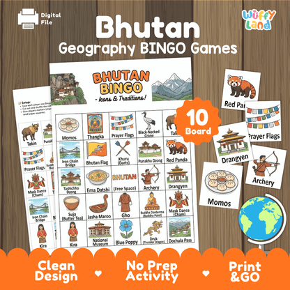 Bhutan Geography BINGO Games Bhutanese Culture and Landmarks Activity