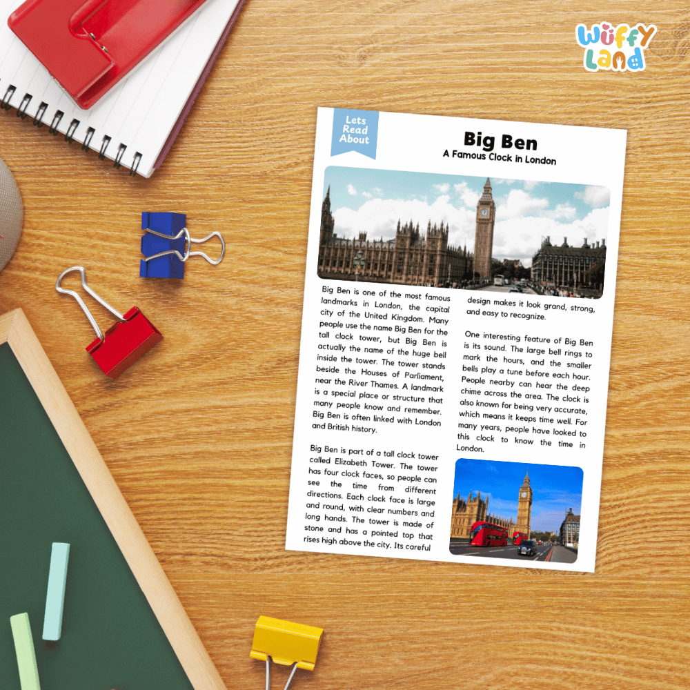 Big Ben Landmark Reading Passages and Comprehension Worksheets