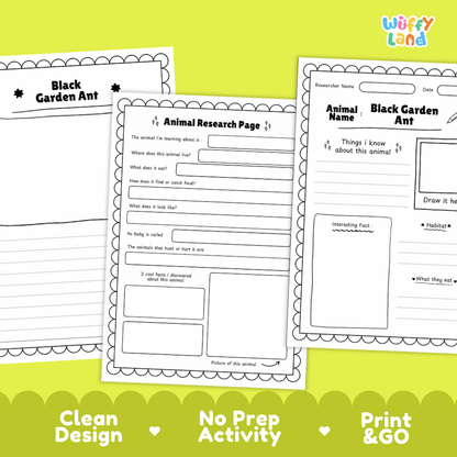 Black Garden Ant Animal Research Page Worksheets