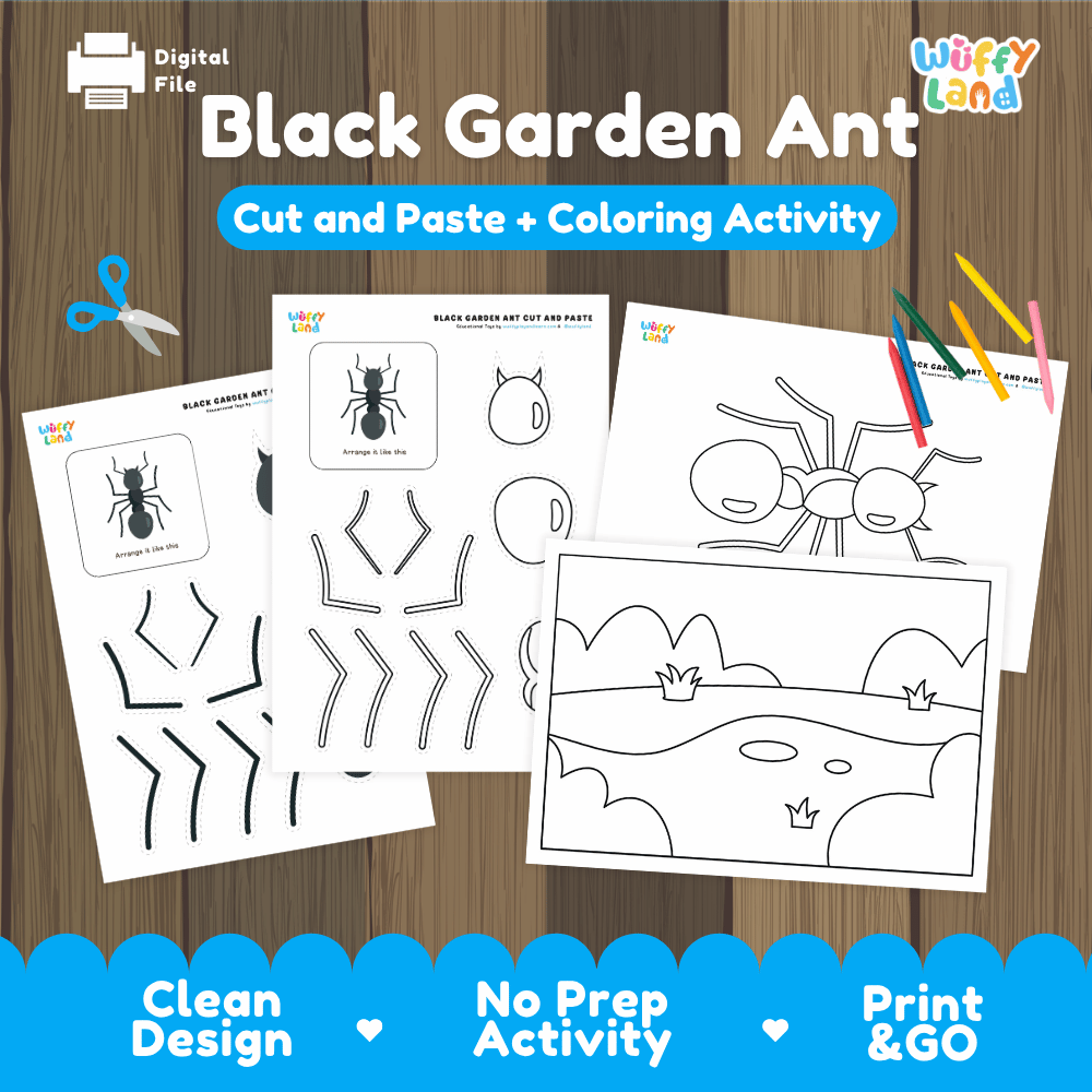 Black Garden Ant Cut and Paste Craft and Coloring Pages Activity Worksheets