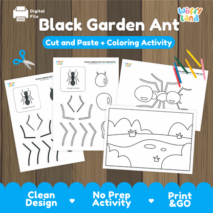 Black Garden Ant Cut and Paste Craft and Coloring Pages Activity Worksheets