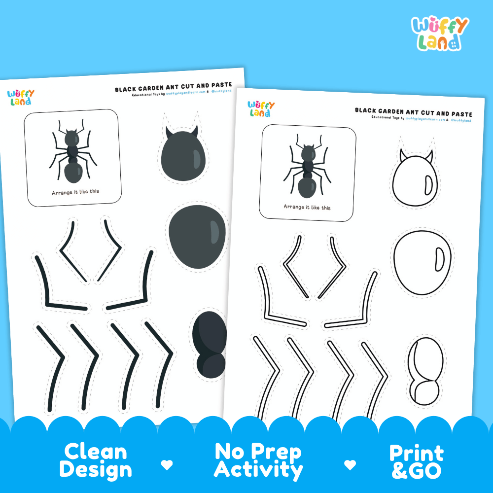 Black Garden Ant Cut and Paste Craft and Coloring Pages Activity Worksheets