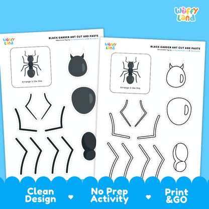 Black Garden Ant Cut and Paste Craft and Coloring Pages Activity Worksheets