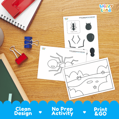 Black Garden Ant Cut and Paste Craft and Coloring Pages Activity Worksheets