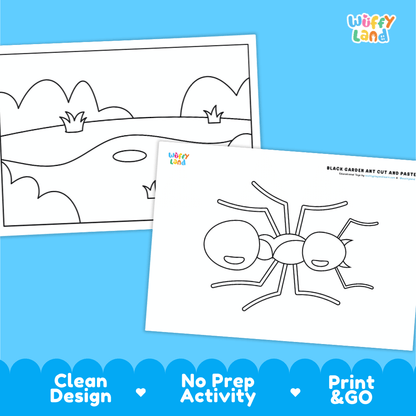 Black Garden Ant Cut and Paste Craft and Coloring Pages Activity Worksheets