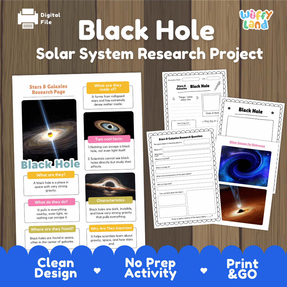 Black Hole Solar System Research Project Worksheets and Fact Sheet