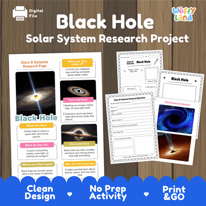 Black Hole Solar System Research Project Worksheets and Fact Sheet
