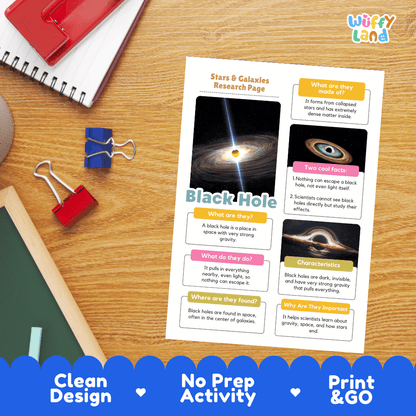Black Hole Solar System Research Project Worksheets and Fact Sheet