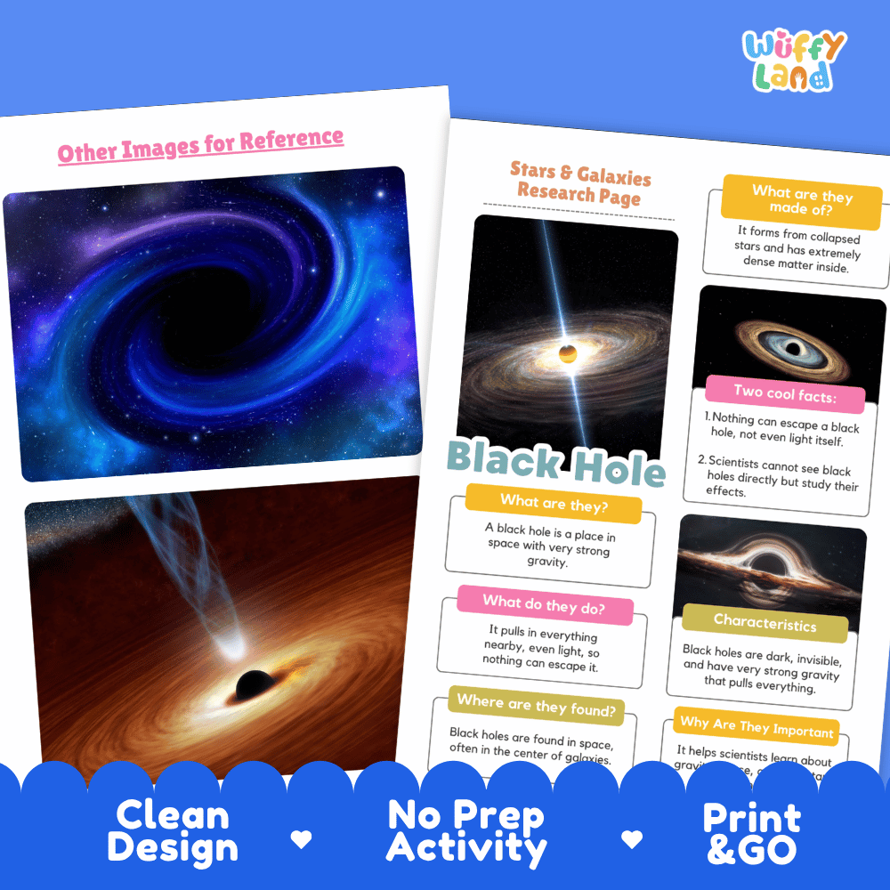 Black Hole Solar System Research Project Worksheets and Fact Sheet