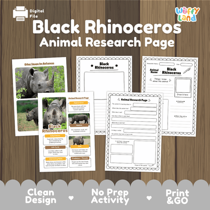Black Rhinoceros Animal Research Page Graphic Organizers and Worksheets
